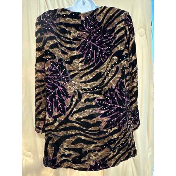 Vintage Sabella Mikesell Palm Beach 2X Silk Purple/Black Button Up Top 22W - Picture 4 of 6